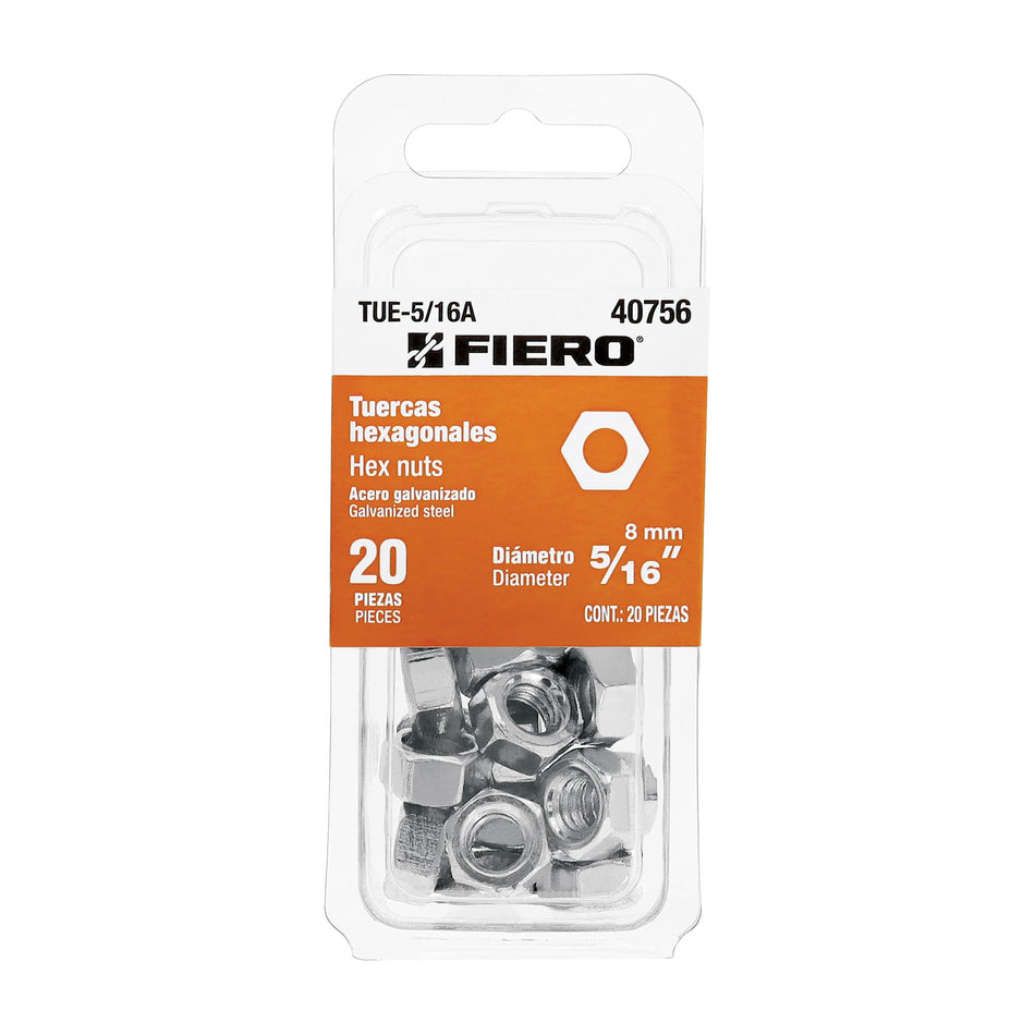 Blistertuercas hex de acero FIERO 5/16"