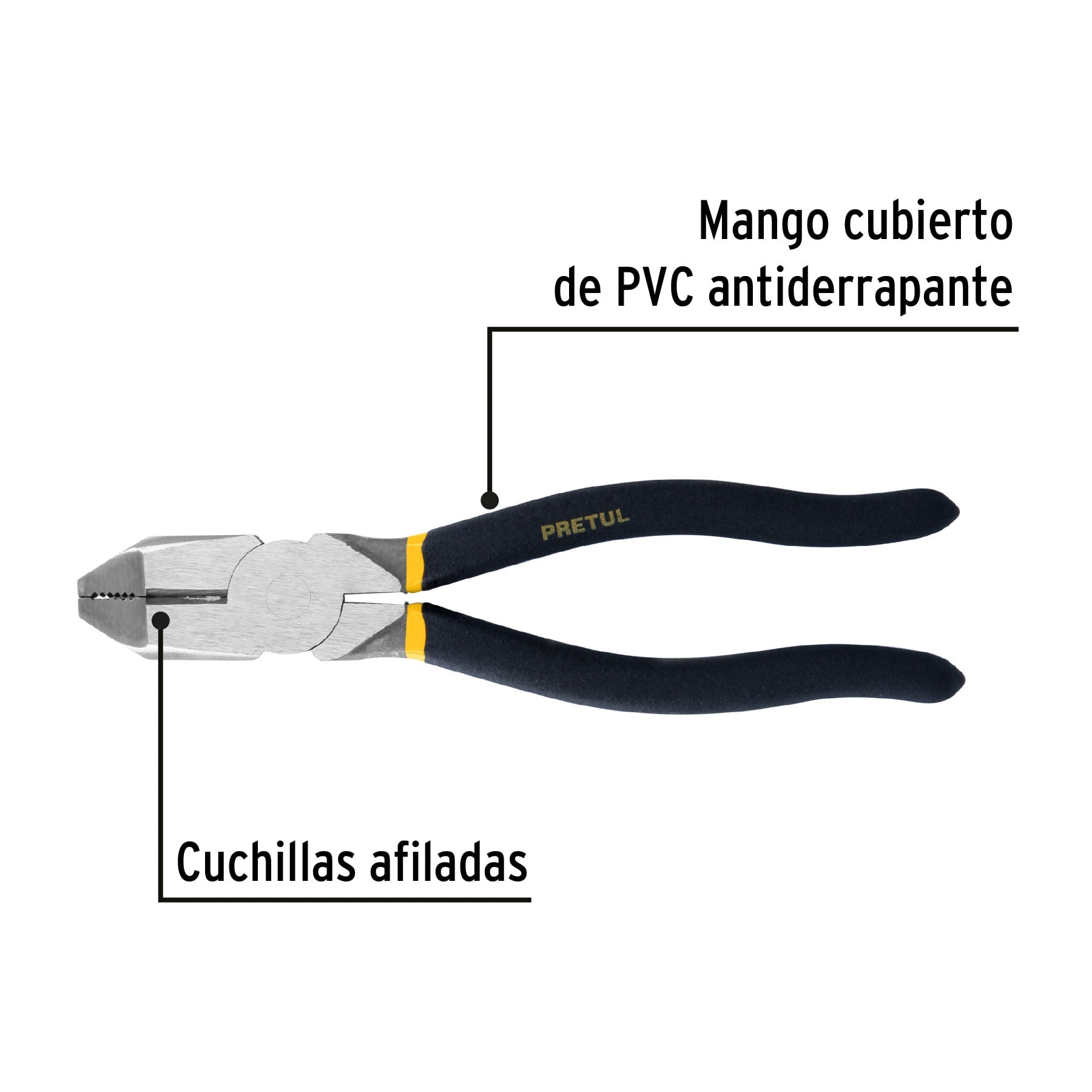 Pinza para electricista 8' uso rudo, mango de PVC, Pretul