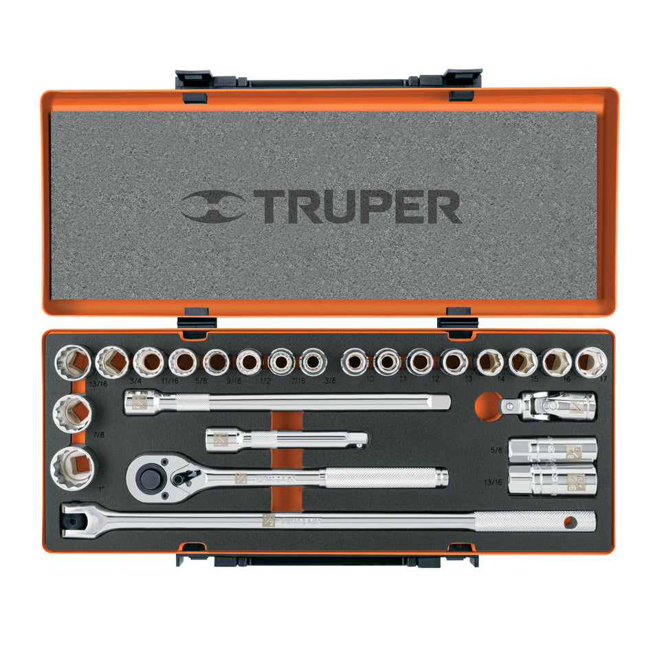 Juego de 25 herramientas cuadro std y mm para mecanico 1/2"