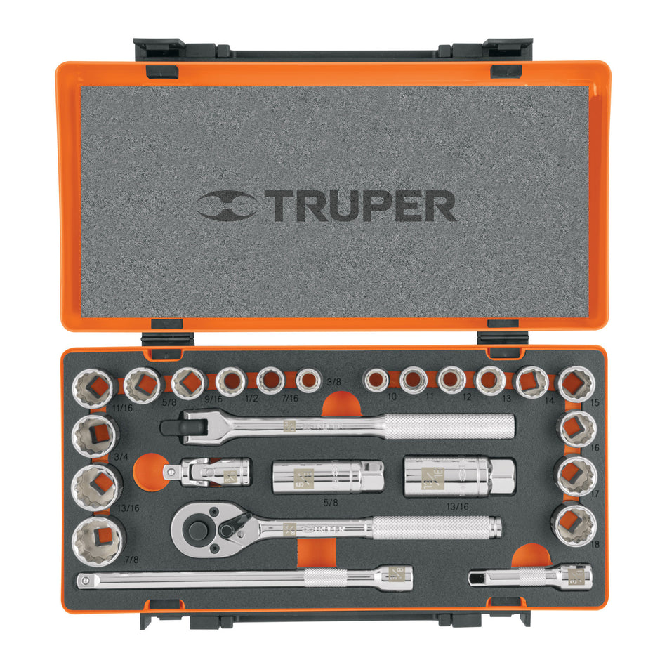 Juego de 25 herramientas cuadro std y mm para mecanico 3/8"