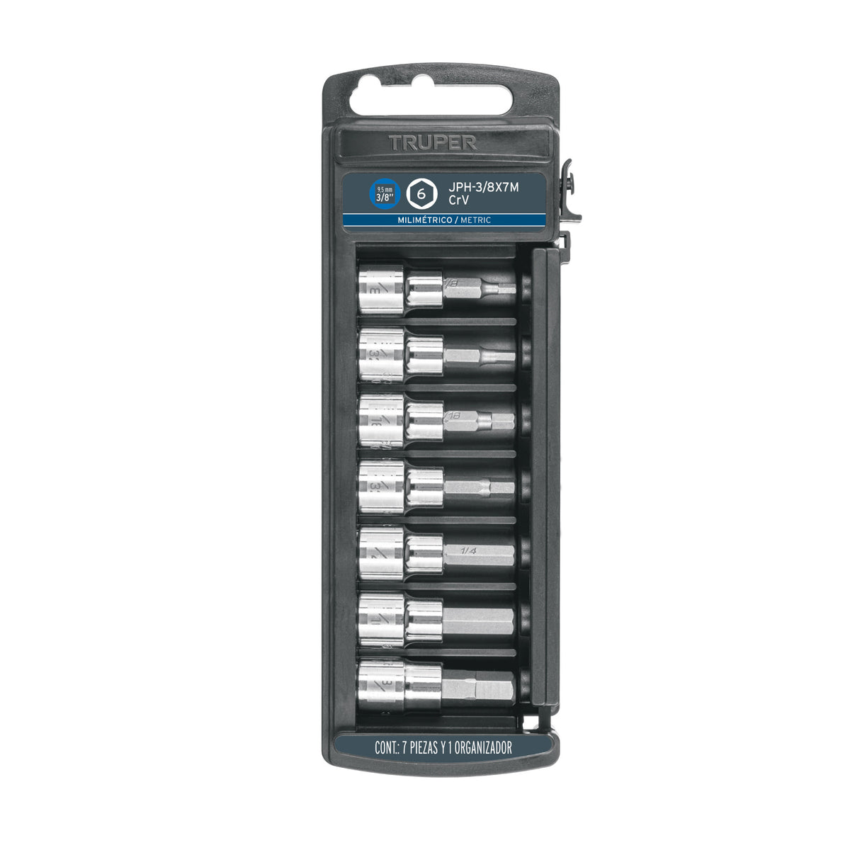 Juego de 7 dados cuadro 3/8" punta hexagonal mm Truper