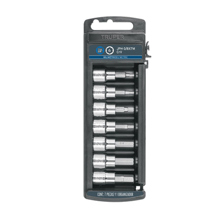 Juego de 7 dados cuadro 3/8" punta hexagonal mm Truper