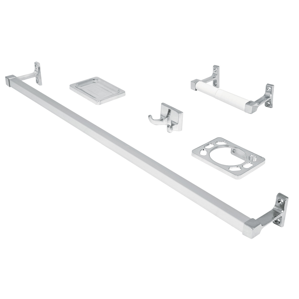 Juego de 5 accesorios para baño, metálicos, cromo, BASIC
