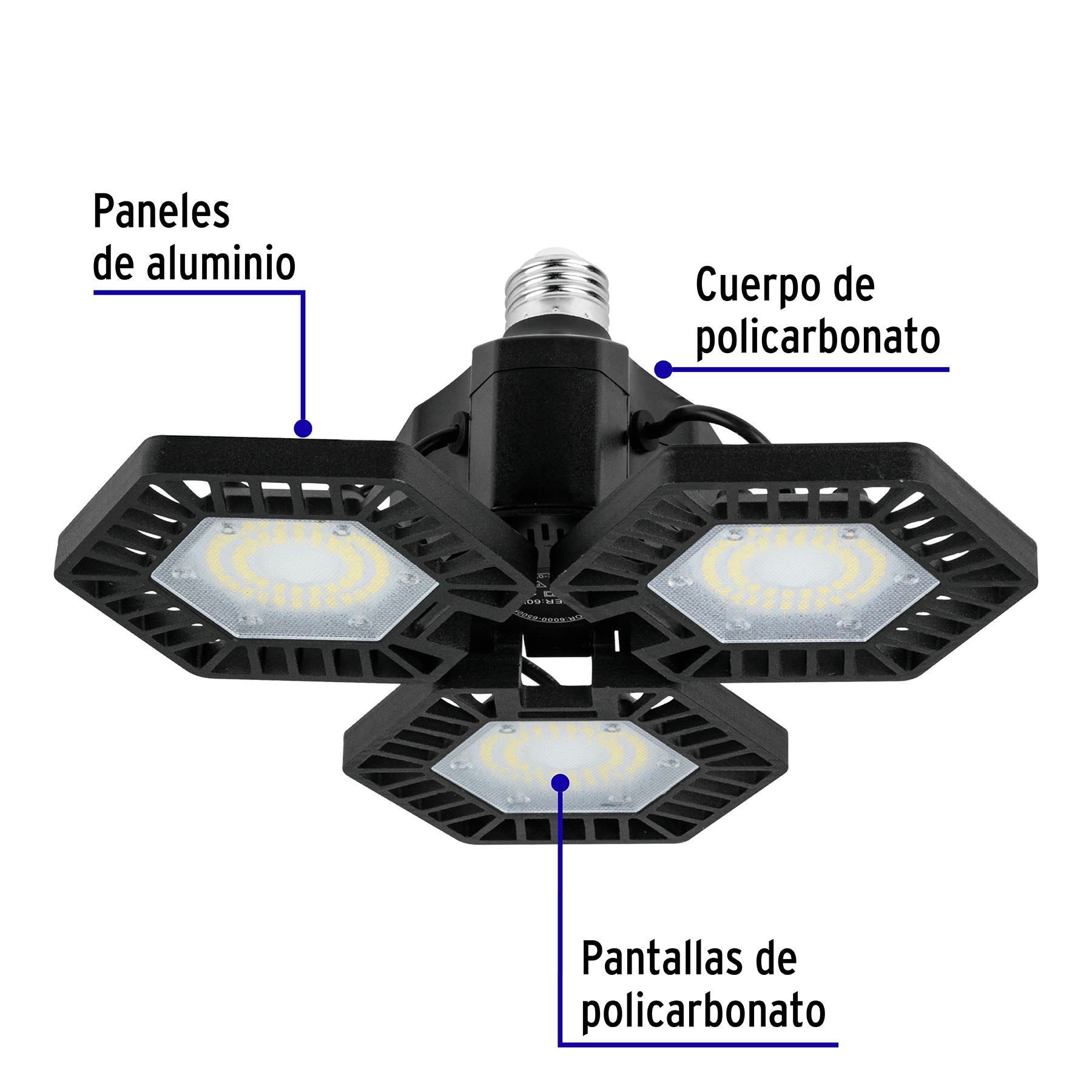 Luminario LED 50W 6500K con 3 paneles abatibles, VOLTECK