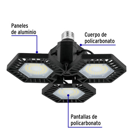 Luminario LED 50W 6500K con 3 paneles abatibles, VOLTECK