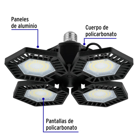 Luminario LED 100W 6500K con 4 paneles abatibles, VOLTECK