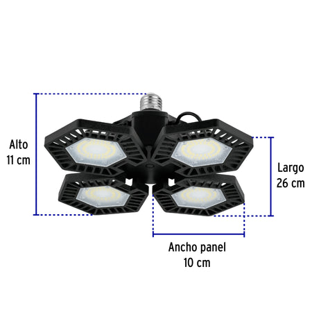 Luminario LED 100W 6500K con 4 paneles abatibles, VOLTECK