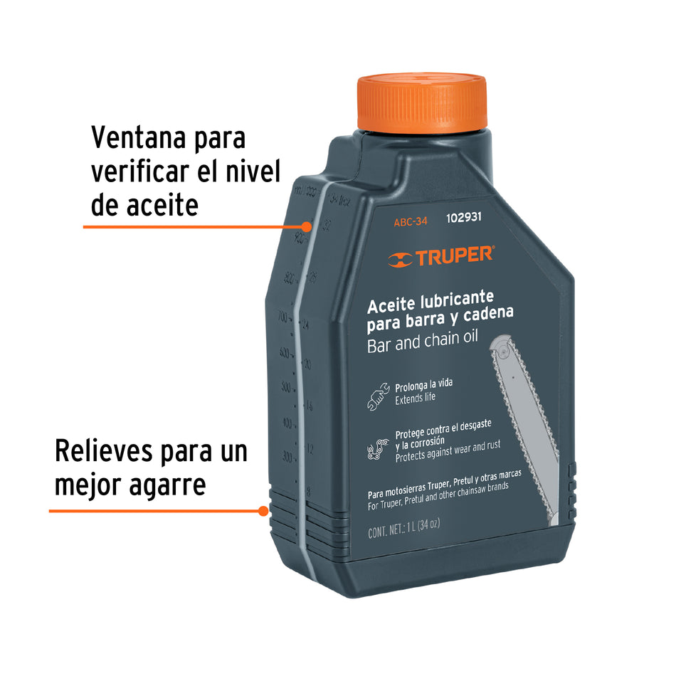 Aceite lubricante para barra y cadena de motosierra TRUPER