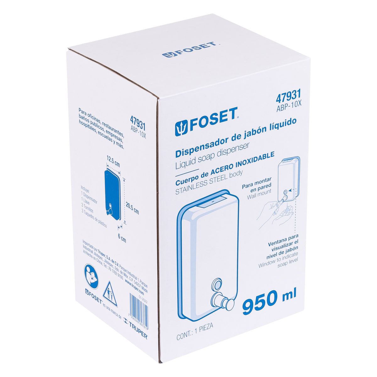 Dosificador de acero inox. para jabon liquido FOSET