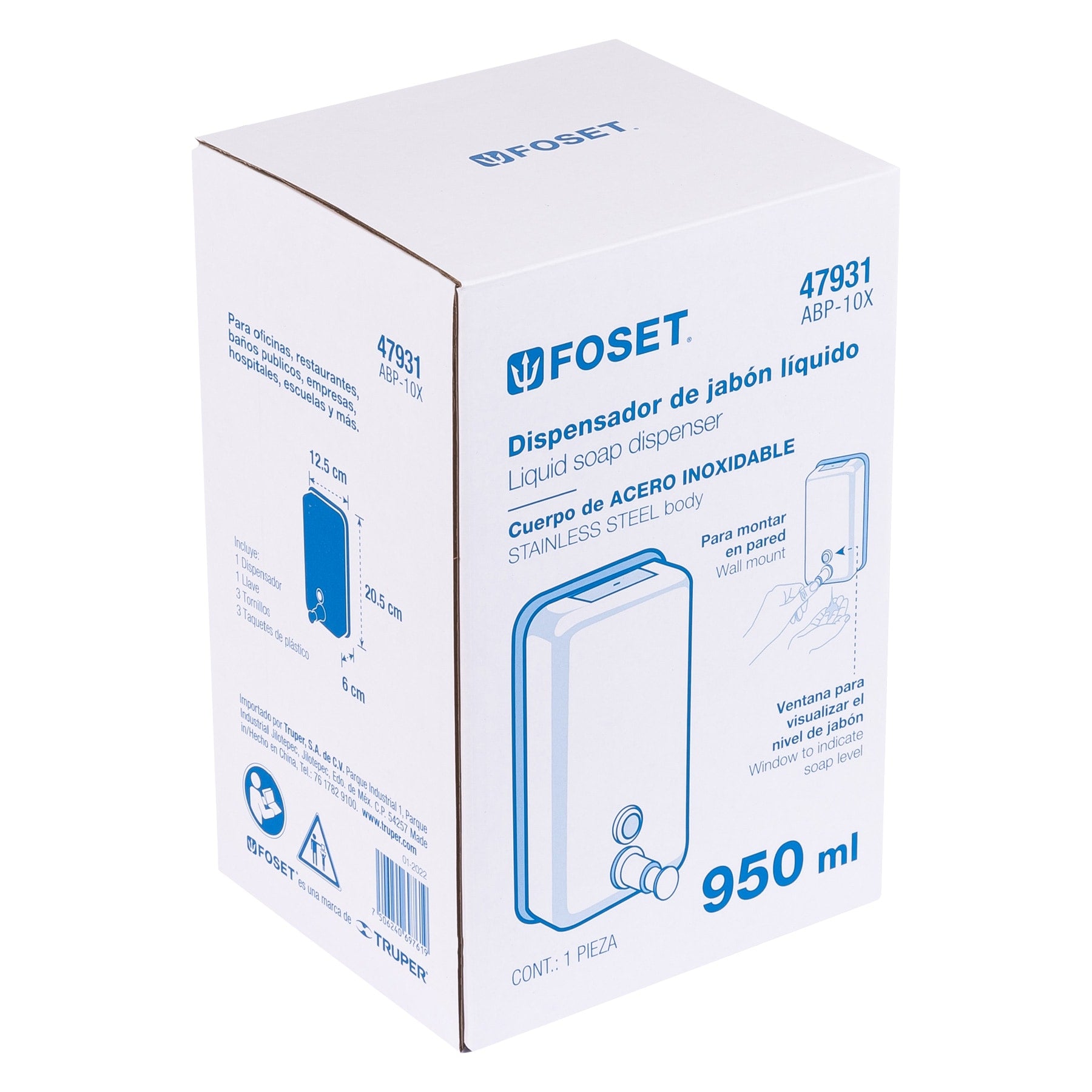 Dosificador de acero inox. para jabon liquido FOSET