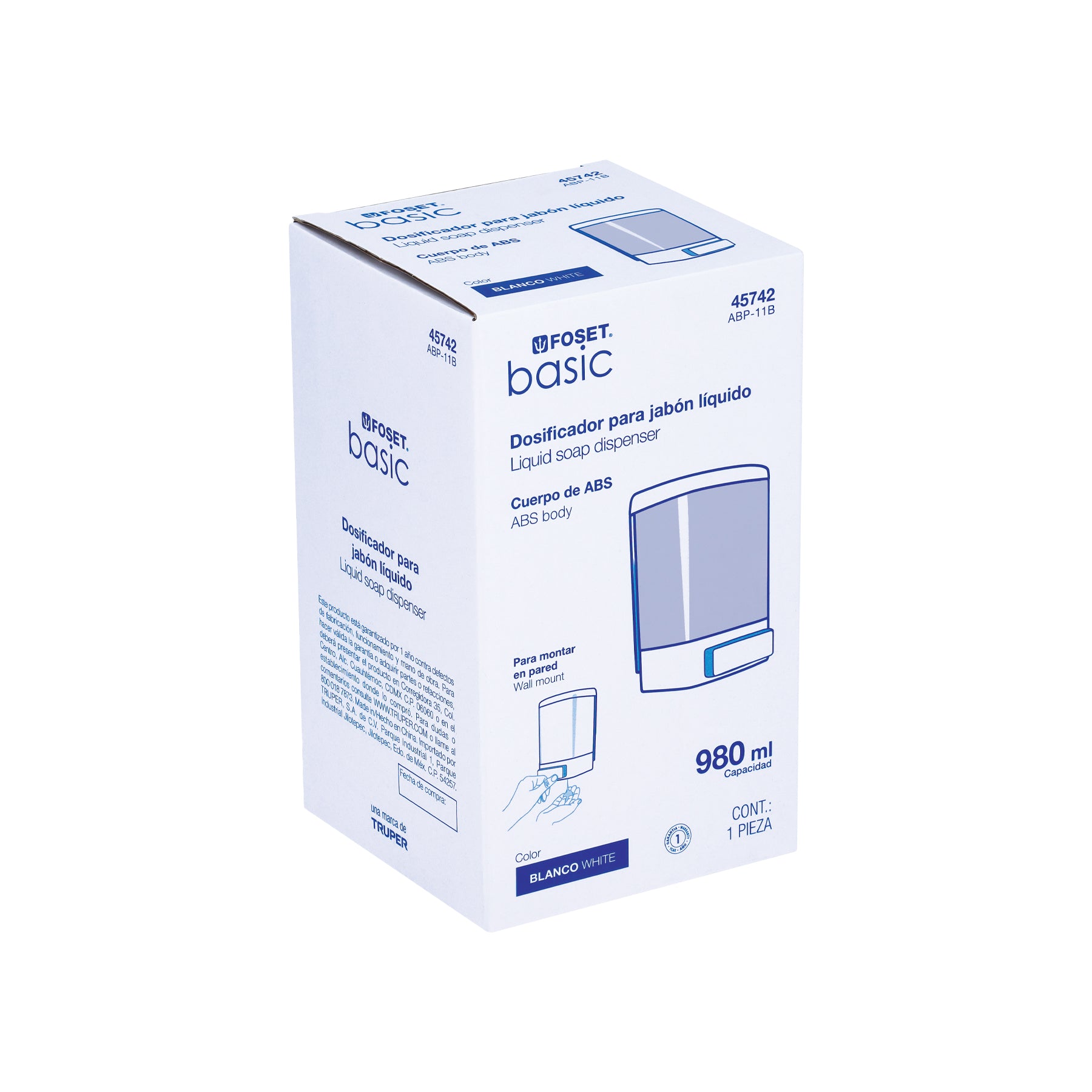 Dosificador para jabon liquido blanco FOSET BASIC