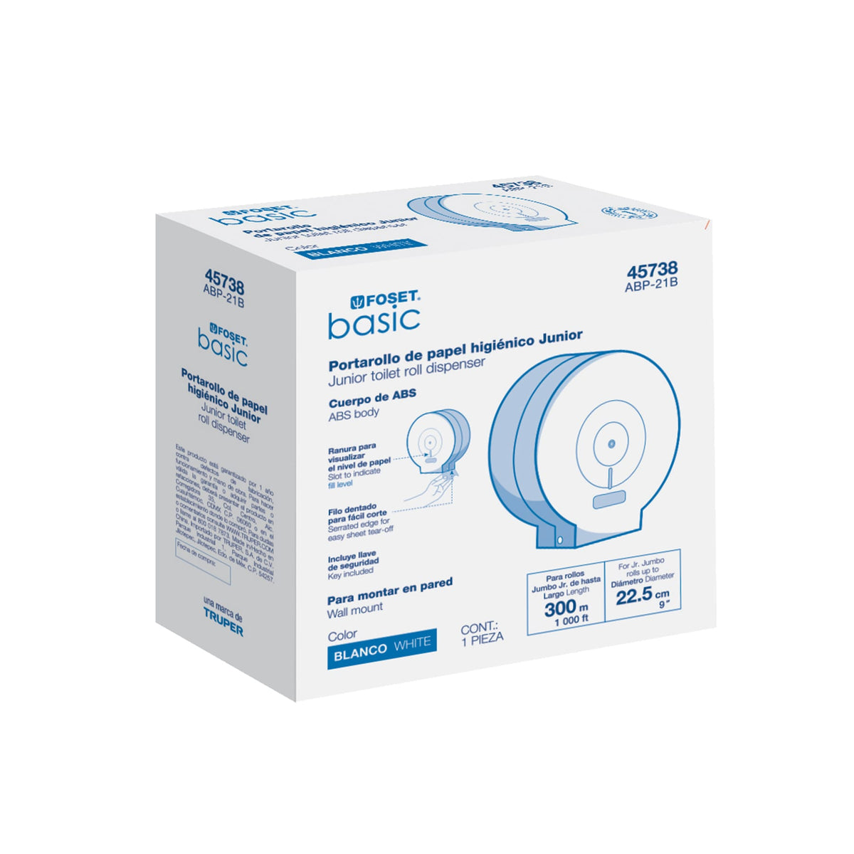 Portarrollo junior de ABS blanco FOSET BASIC
