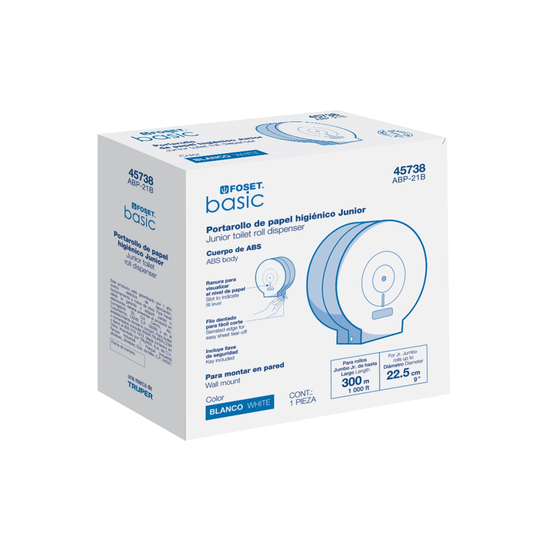 Portarrollo junior de ABS blanco FOSET BASIC