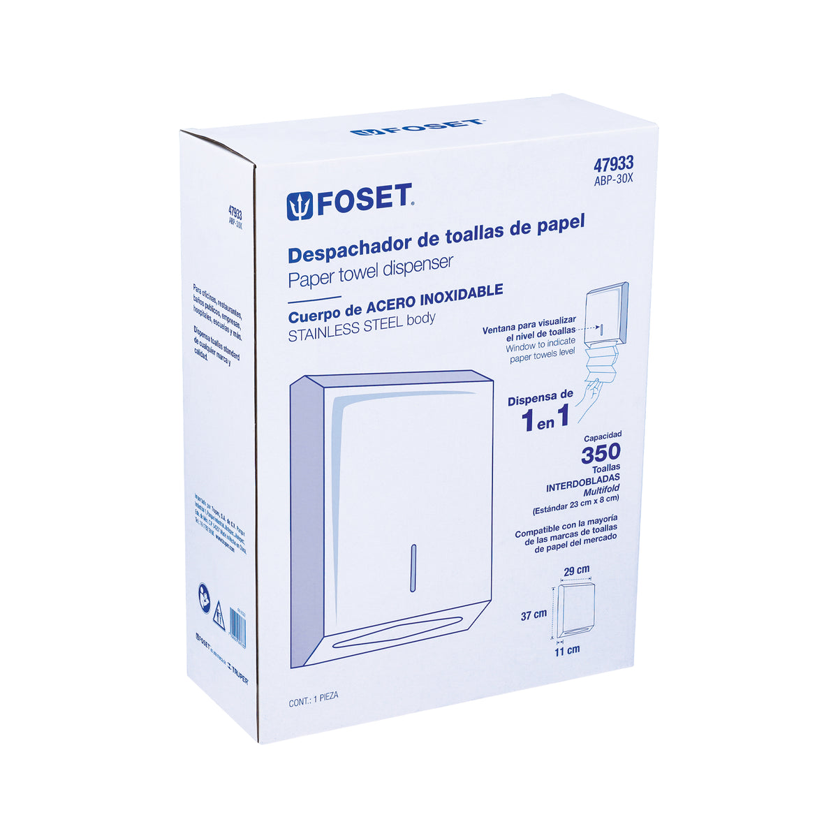 Dispensador de acero inox. para toallas de papel FOSET