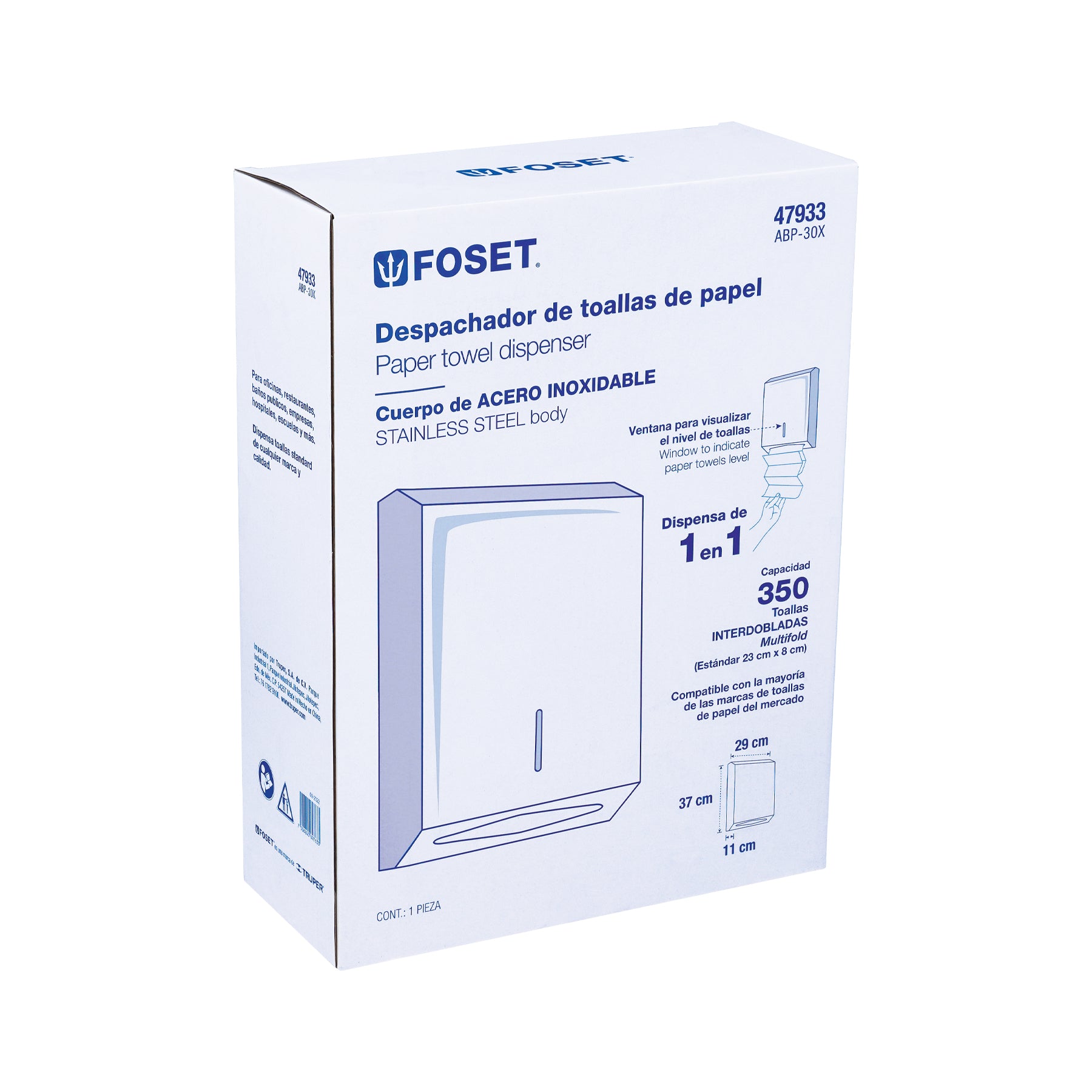 Dispensador de acero inox. para toallas de papel FOSET