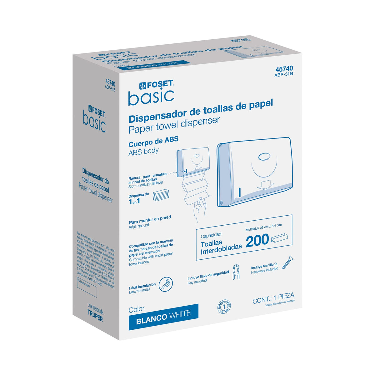 Dispensador chico para toallas de papel blanco FOSET BASIC