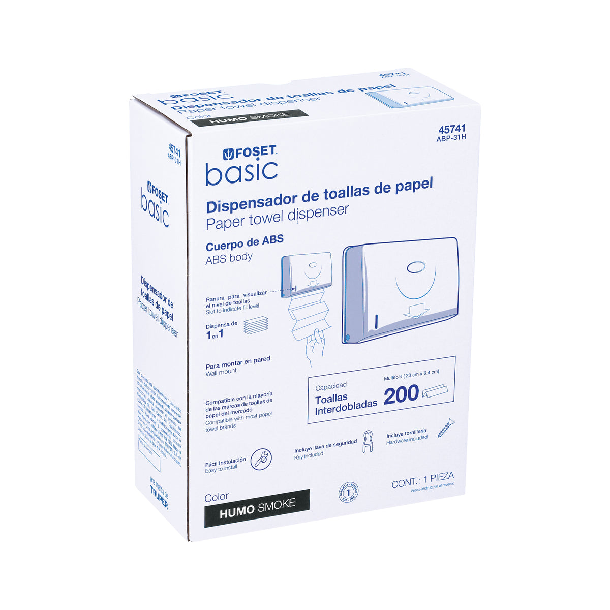 Dispensador chico para toallas de papel humo FOSET BASIC