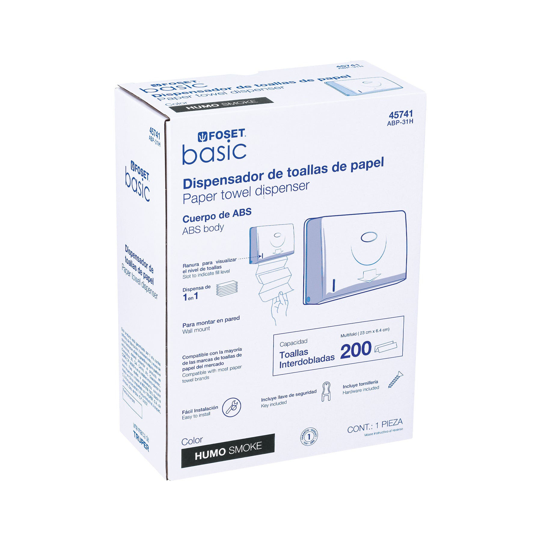 Dispensador chico para toallas de papel humo FOSET BASIC
