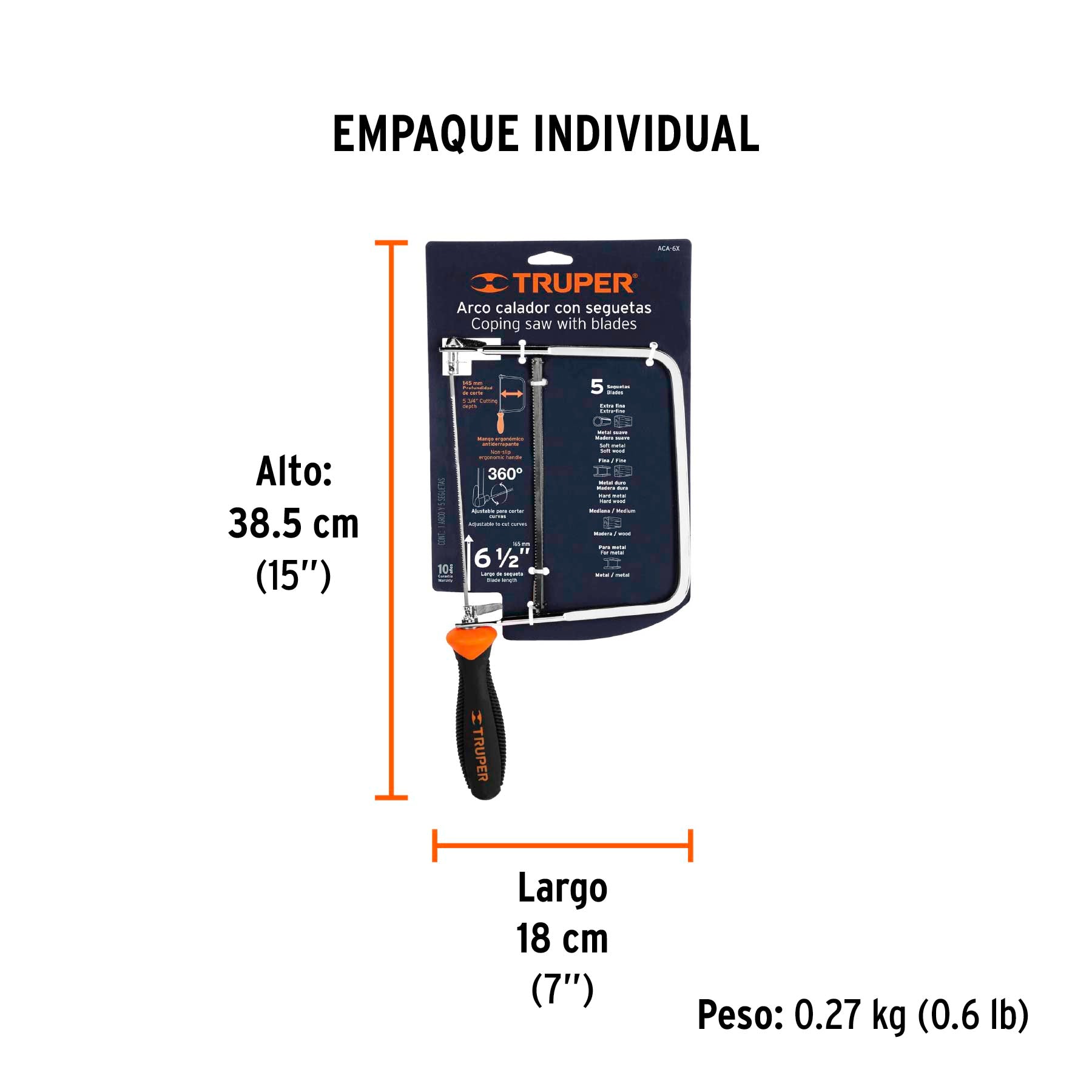 Arco calador con 5 seguetas de 6-1/2', Truper