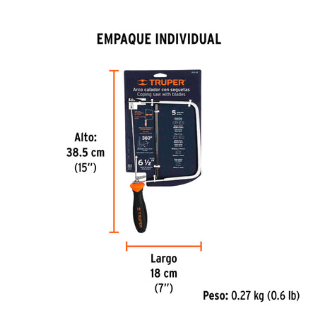 Arco calador con 5 seguetas de 6-1/2', Truper