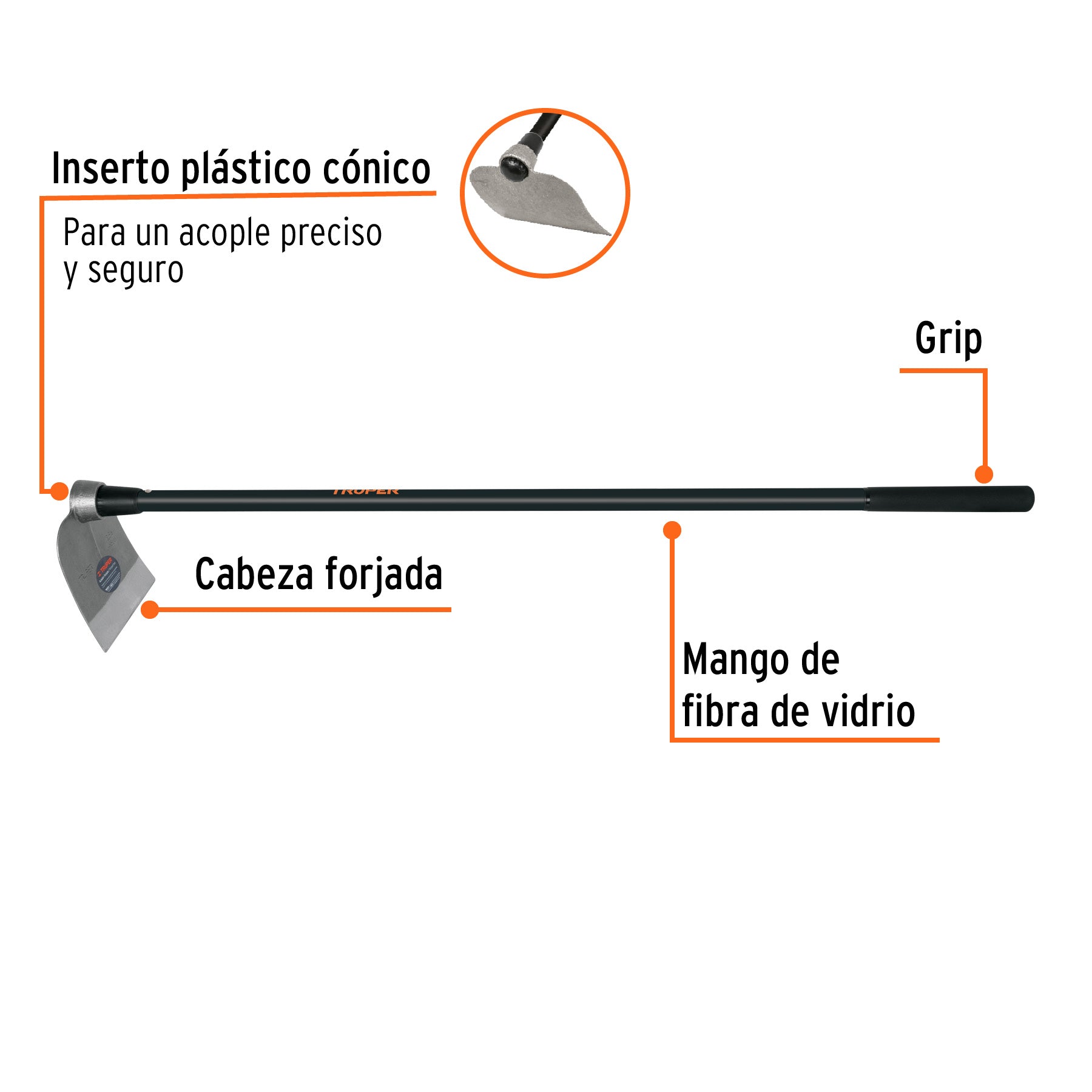 Azadón Centroamericano 2.5 lb, mango de fibra 54', TRUPER