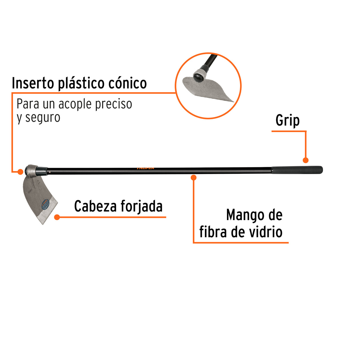 Azadón Centroamericano 3.0 lb, mango de fibra 54', TRUPER