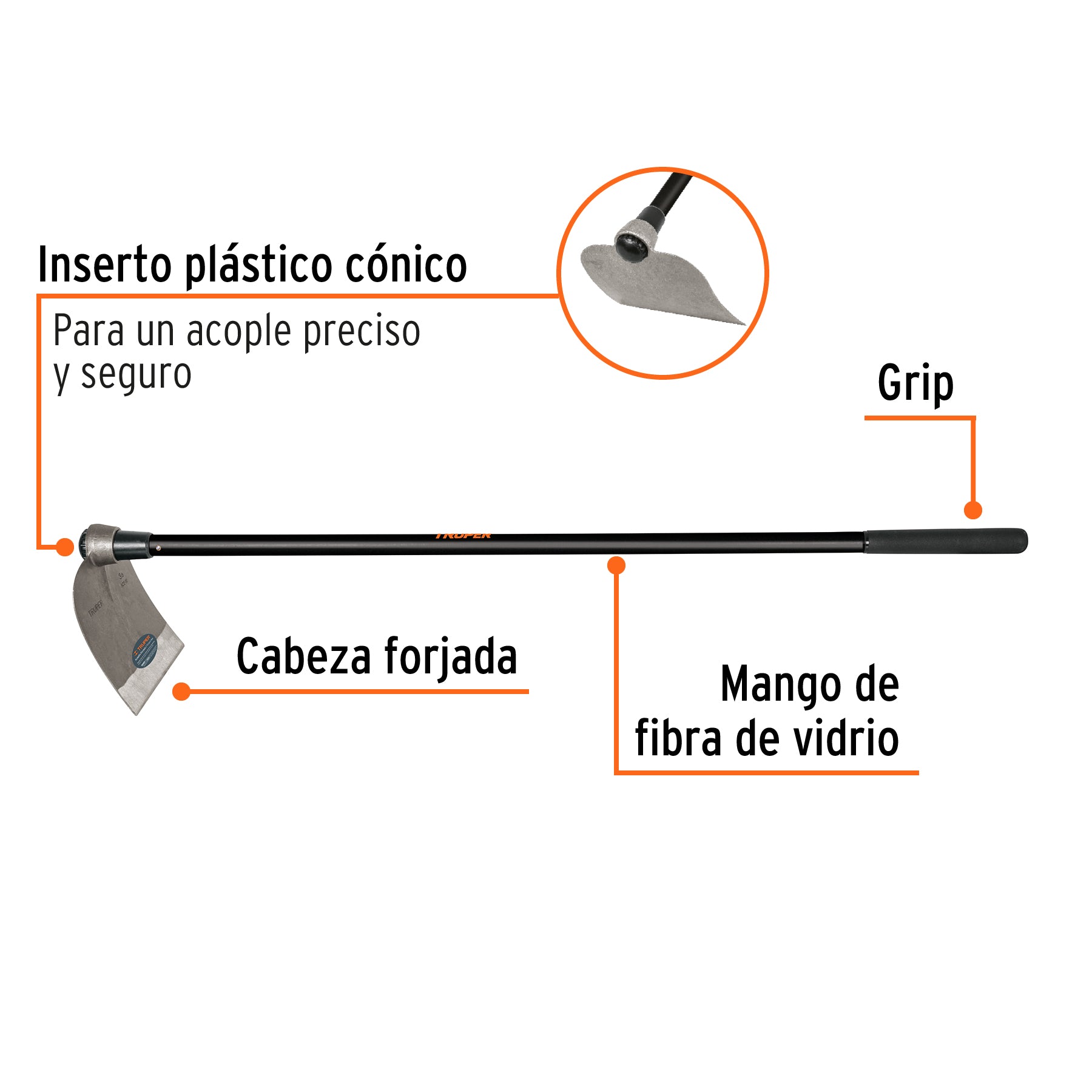 Azadón Centroamericano 3.0 lb, mango de fibra 54', TRUPER