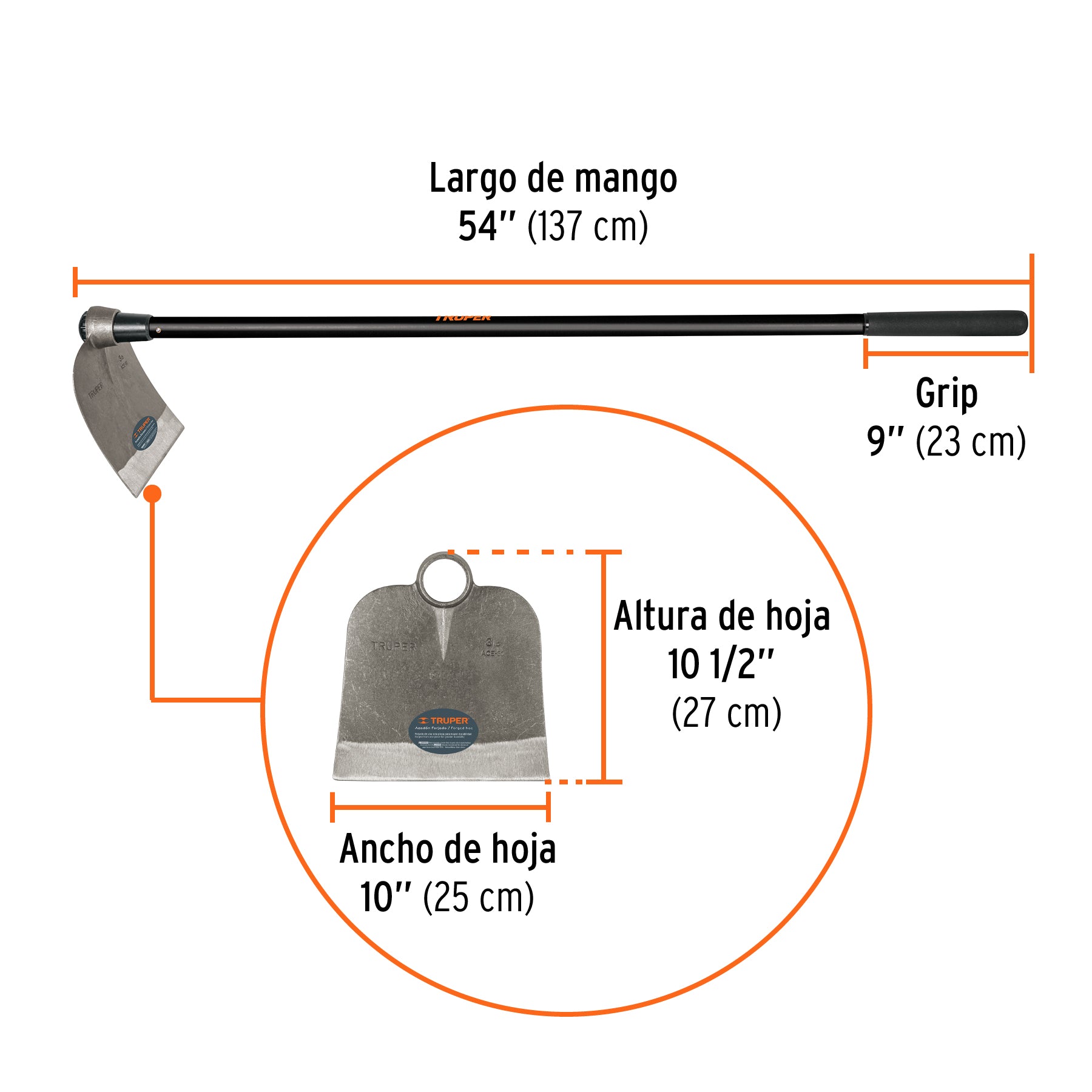 Azadón Centroamericano 3.0 lb, mango de fibra 54', TRUPER