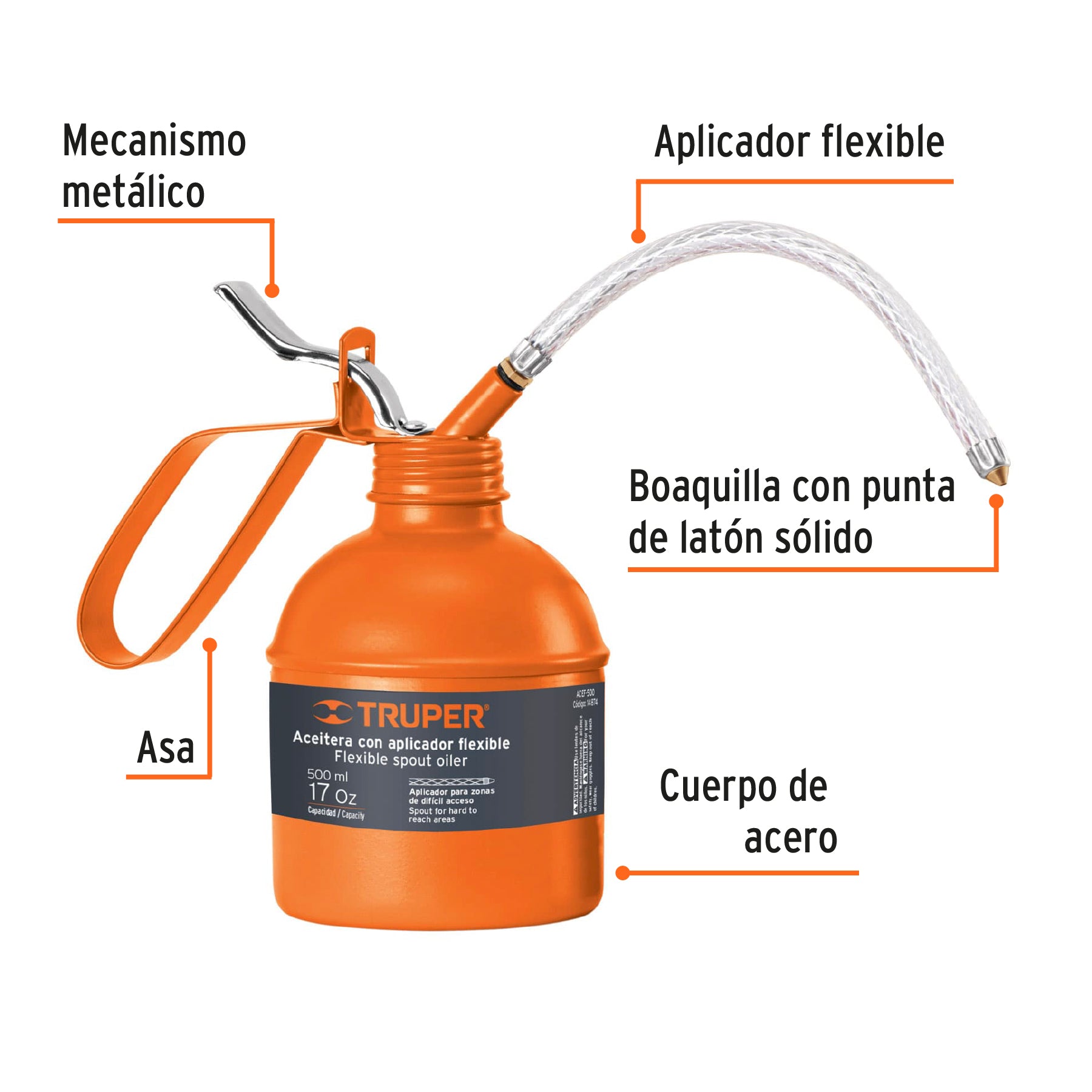 Aceitera de 500 ml (17 oz) con aplicador flexible Truper