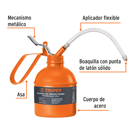 Aceitera de 500 ml (17 oz) con aplicador flexible Truper
