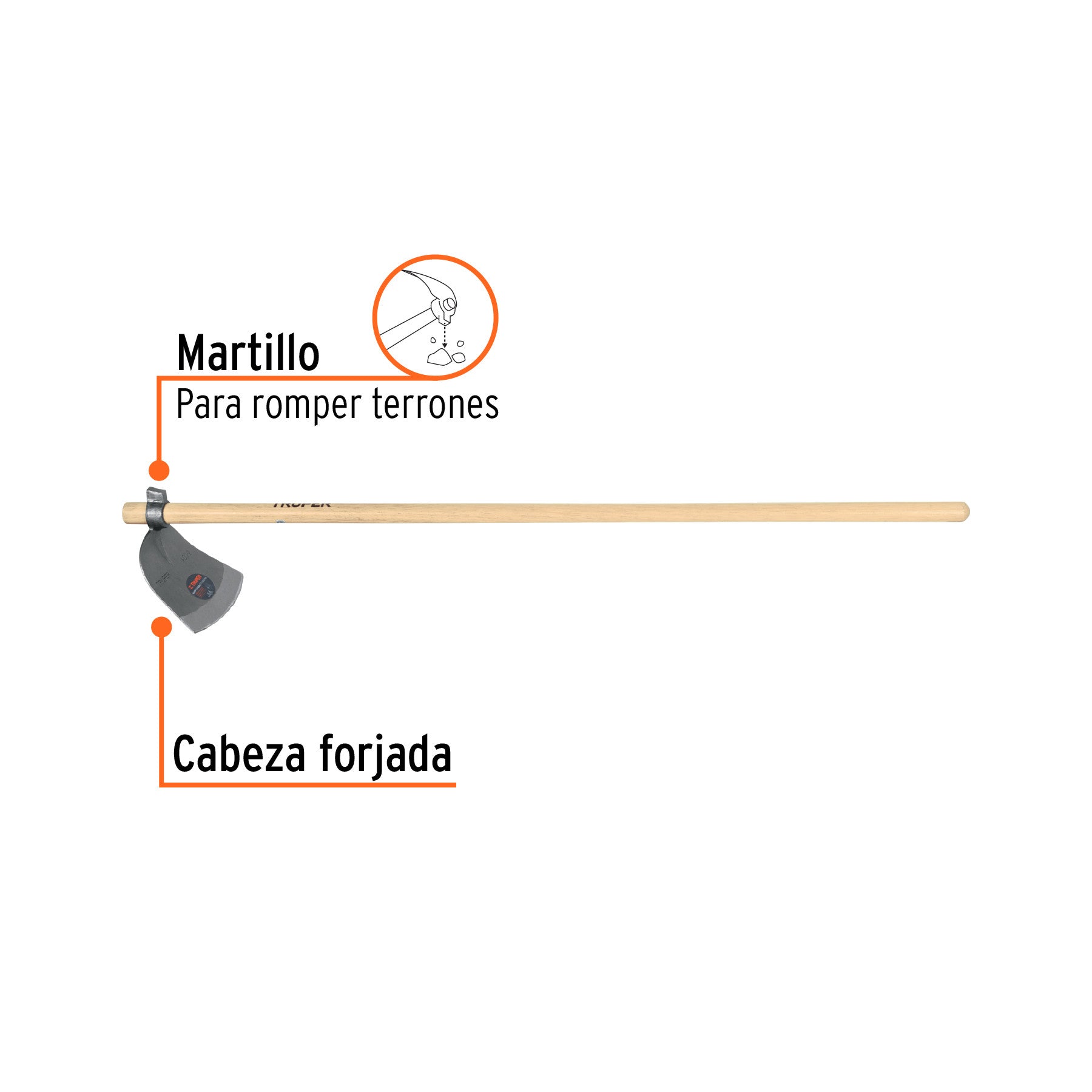 Azadón Córdoba No. 2 de 2.2 lb, mango de madera 54', TRUPER