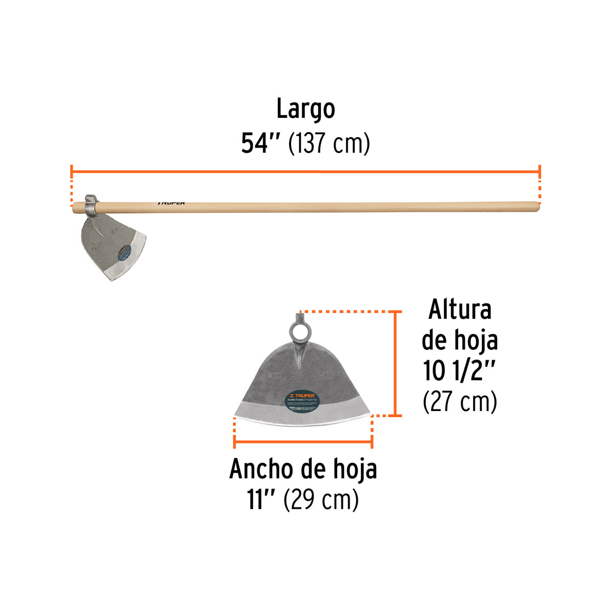 Azadón Córdoba No. 3 de 2.8 lb, mango de madera 54', TRUPER