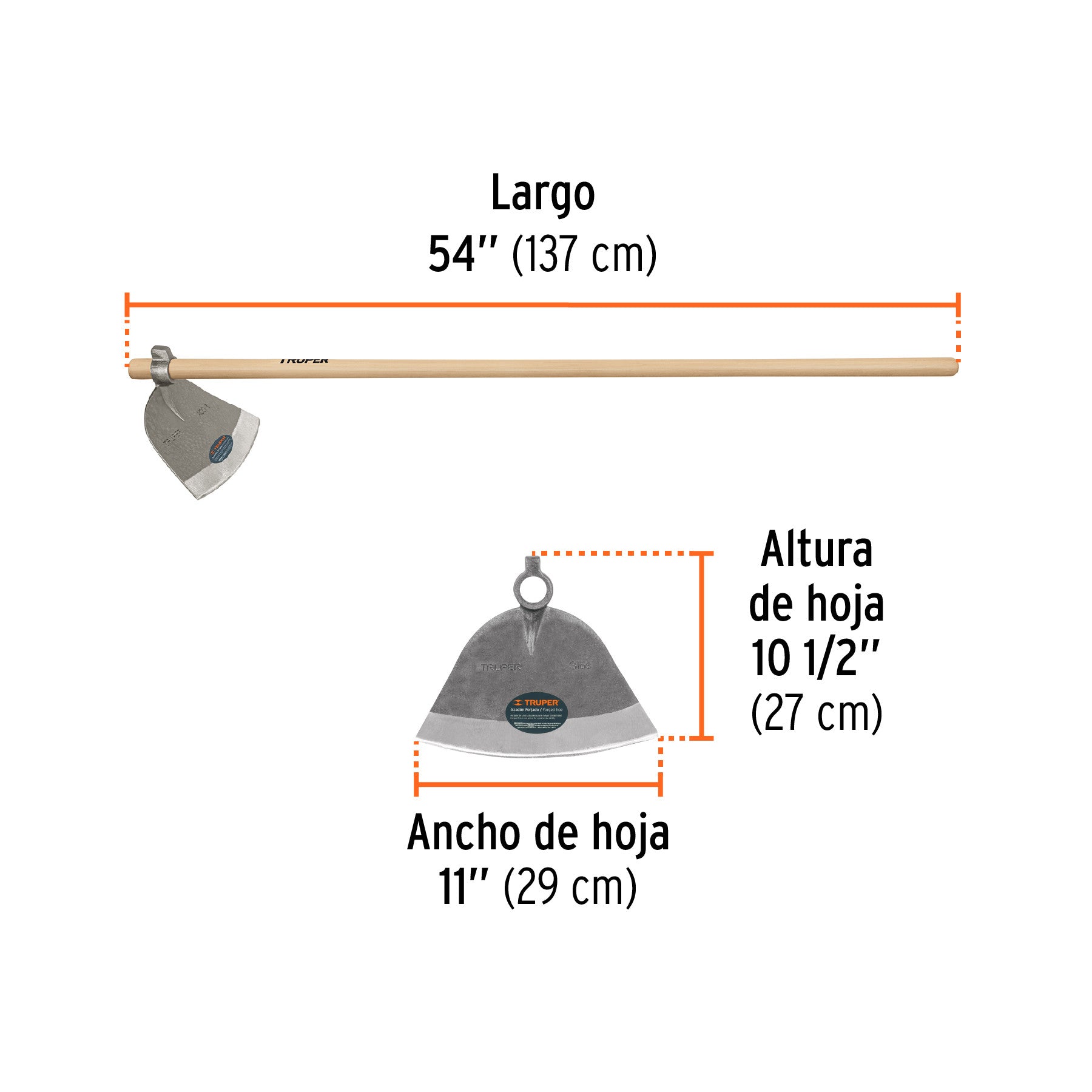 Azadón Córdoba No. 3 de 2.8 lb, mango de madera 54', TRUPER