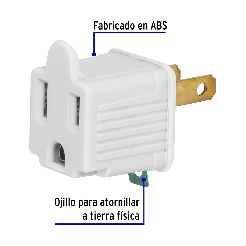 Adaptador 3 a 2, blanco, a granel, Volteck