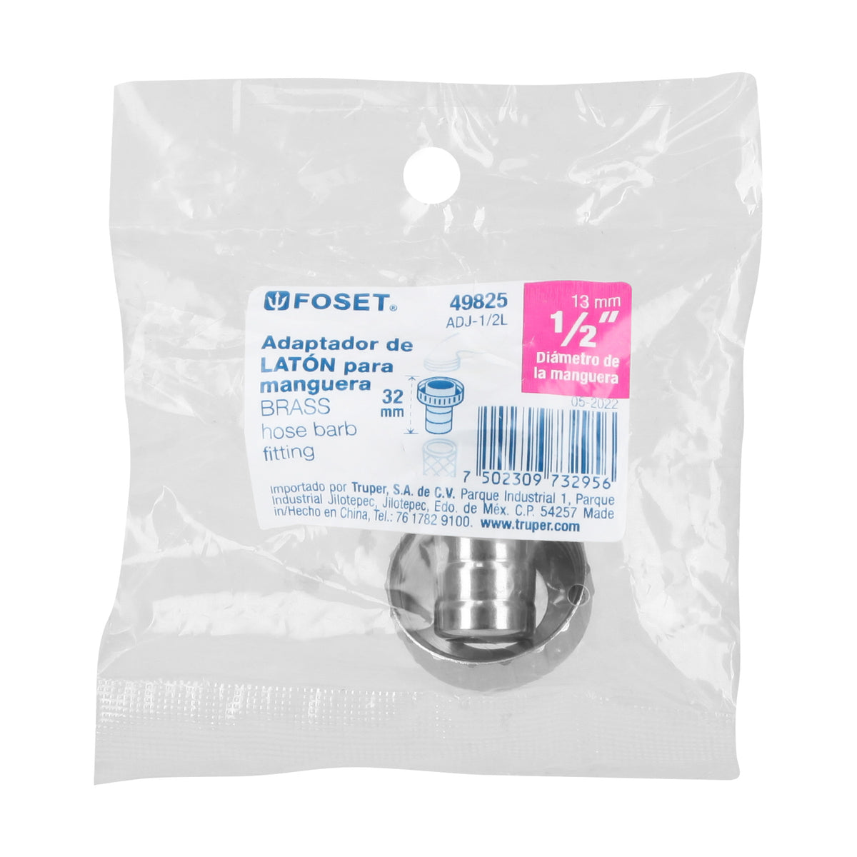 Adaptador de laton 1/2" para manguera FOSET