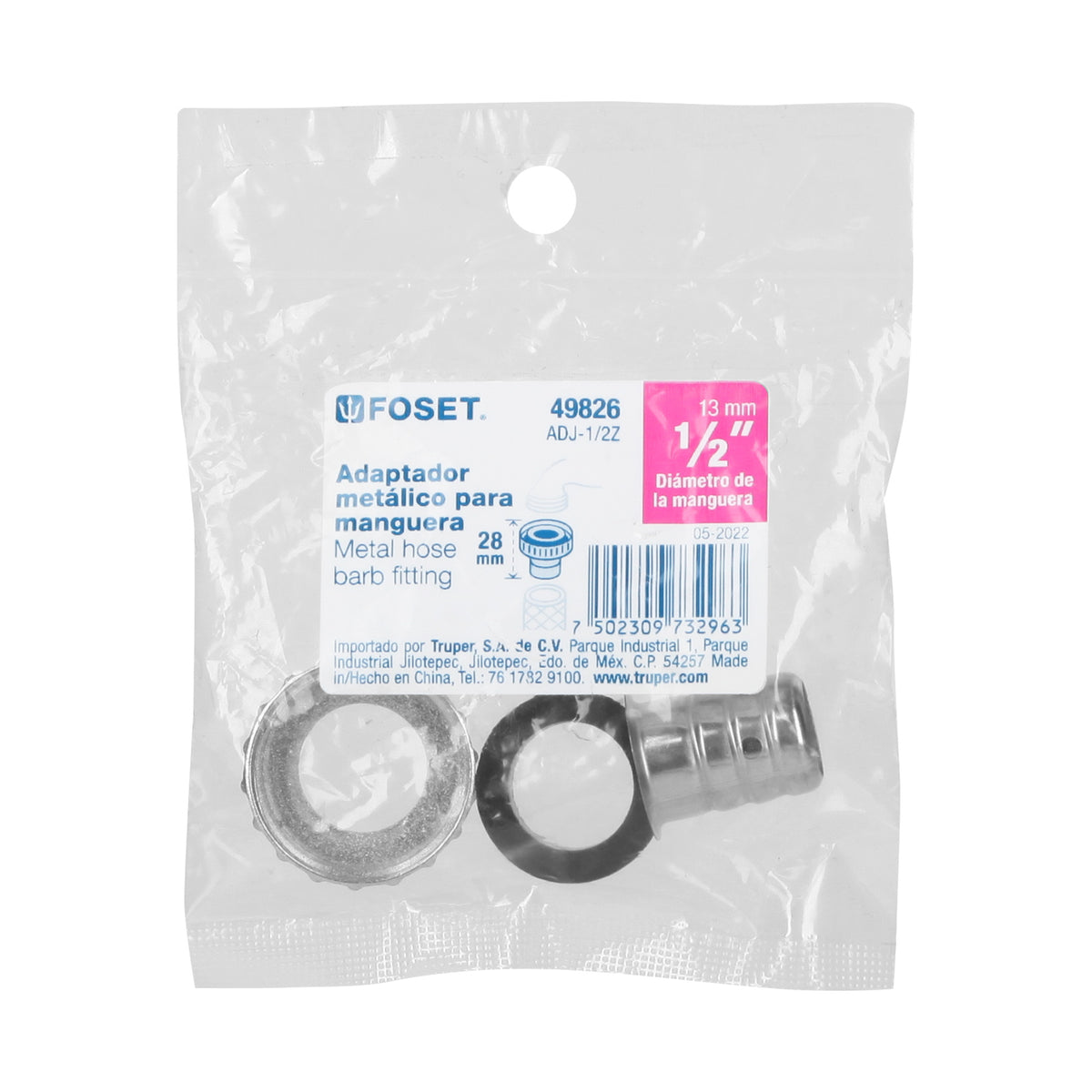 Adaptador metalico 1/2" para manguera FOSET