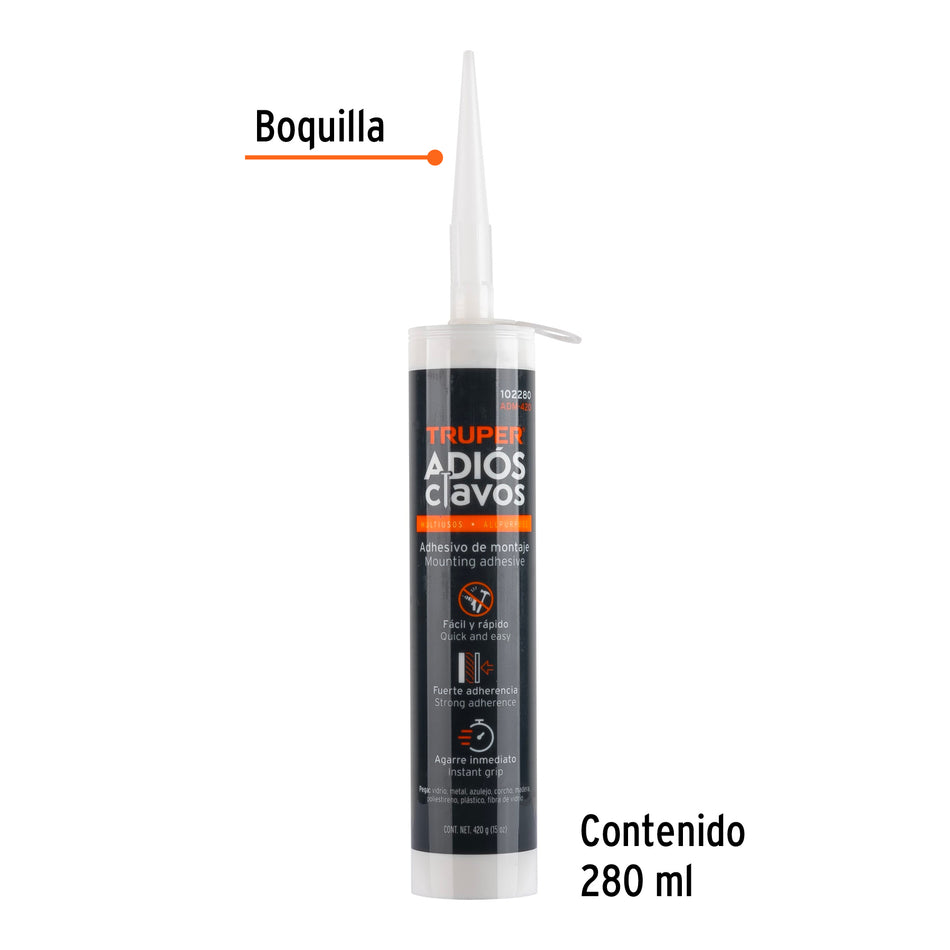 Adhesivo de montaje Adios clavos Truper 420 g