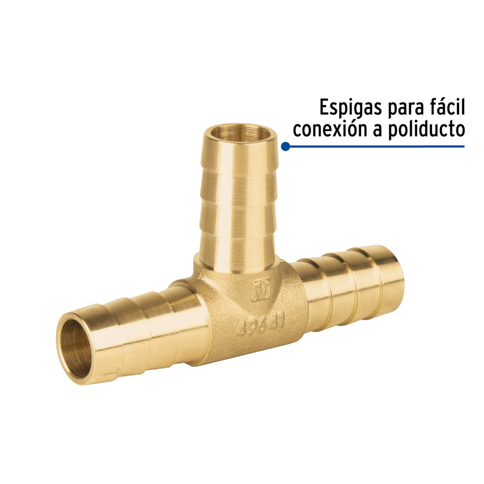 Tee inserción macho latón 1/2' para poliducto negro, FOSET