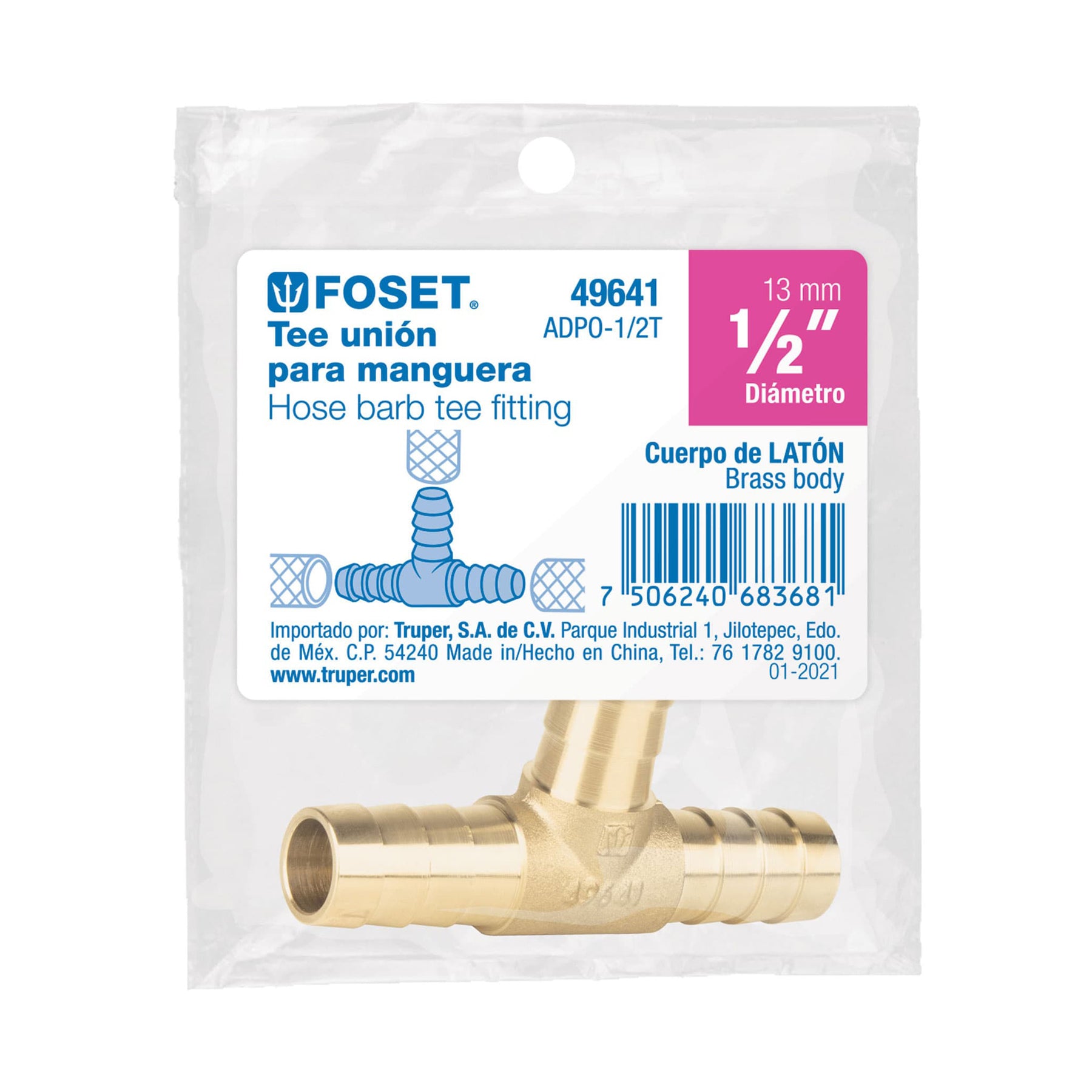 Tee inserción macho latón 1/2' para poliducto negro, FOSET