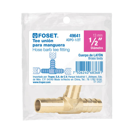 Tee inserción macho latón 1/2' para poliducto negro, FOSET