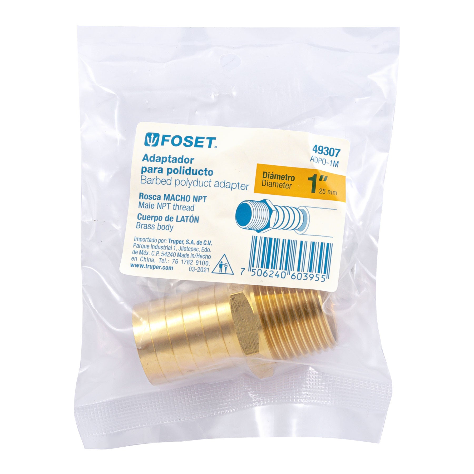 Adaptador macho de laton para poliducto FOSET 1"