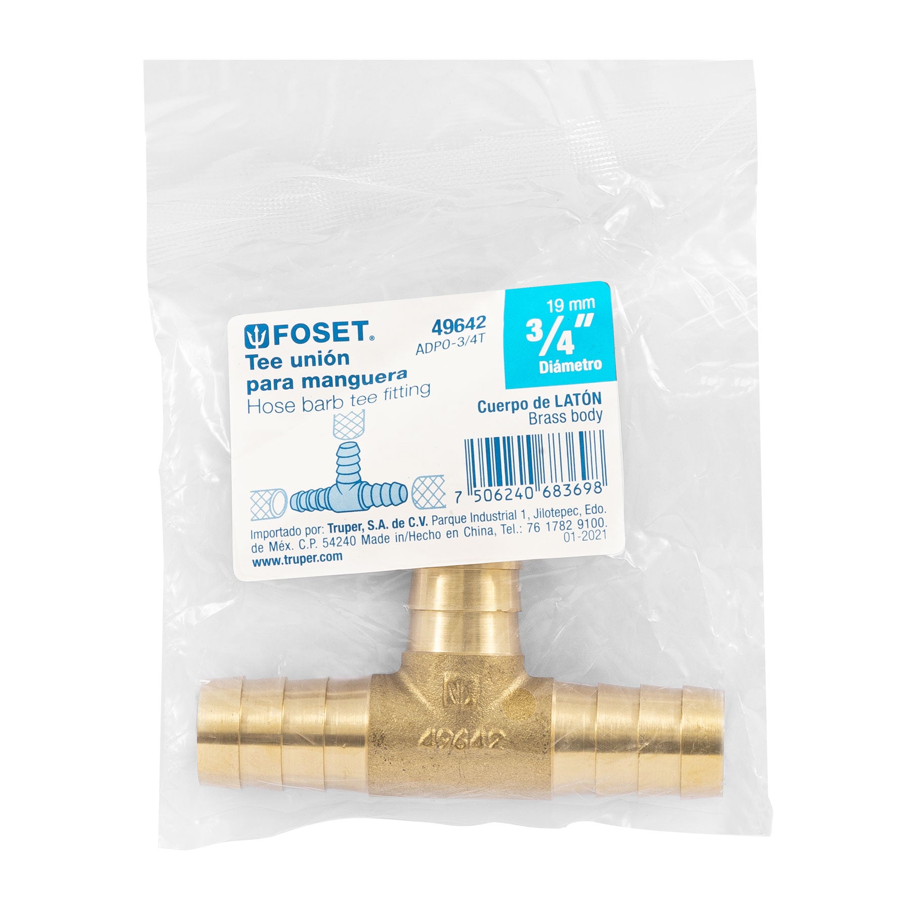 Tee inserción macho latón 3/4' para poliducto negro, FOSET