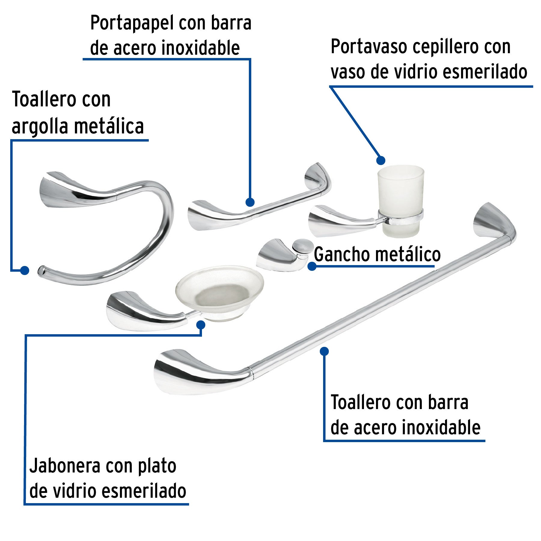 Juego de 6 accesorios para bano metalicos FOSET AERO