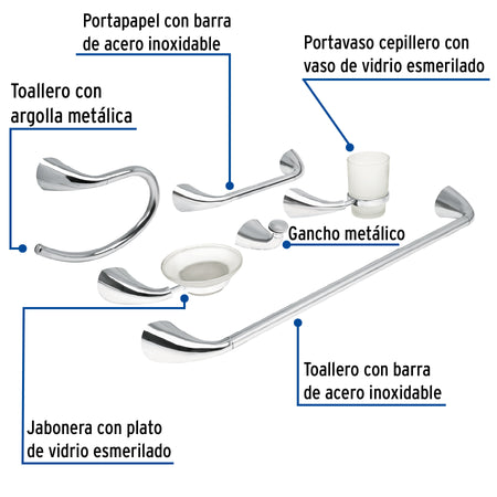 Juego de 6 accesorios para bano metalicos FOSET AERO