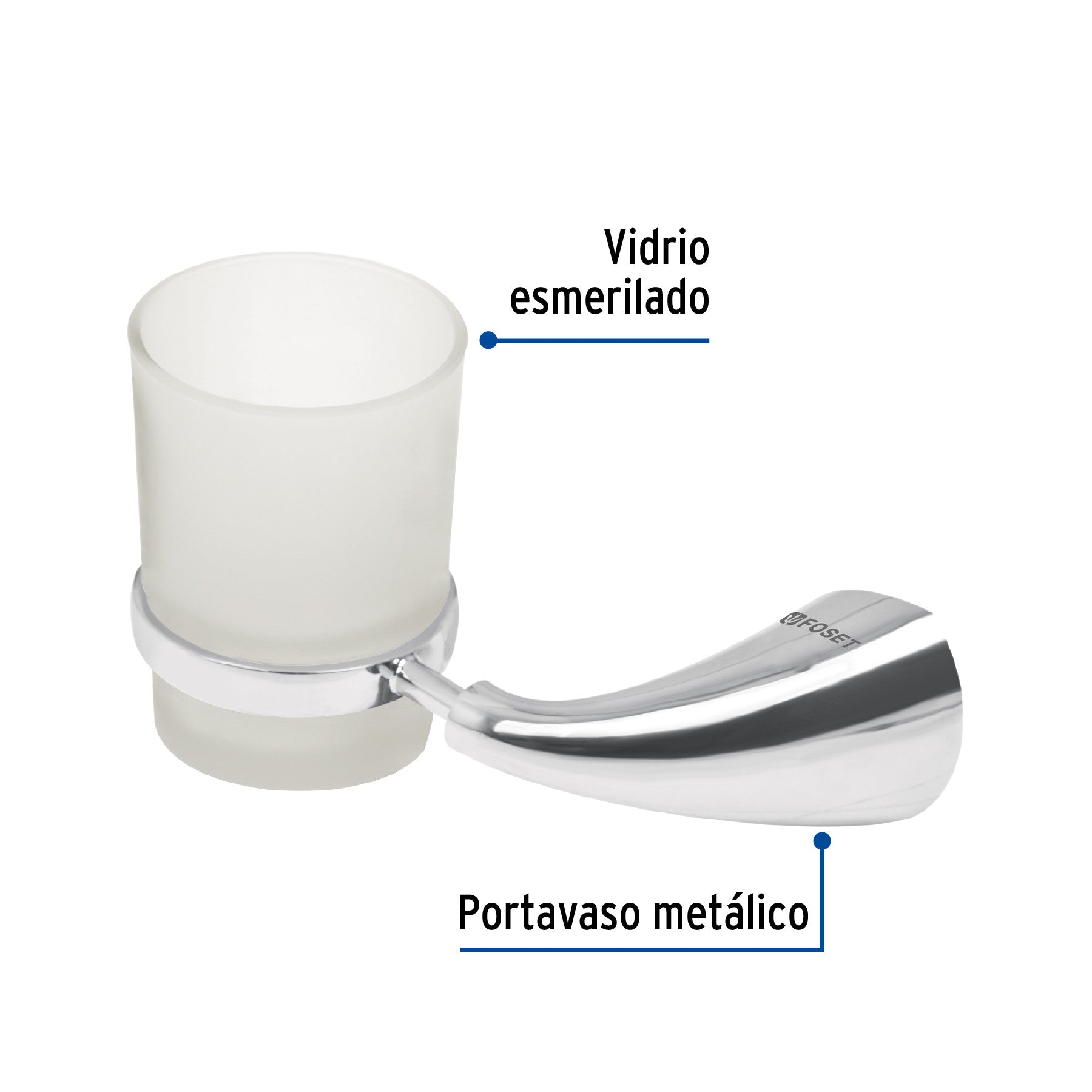 Portavaso cepillero metálico con vaso de vidrio, FOSET AERO