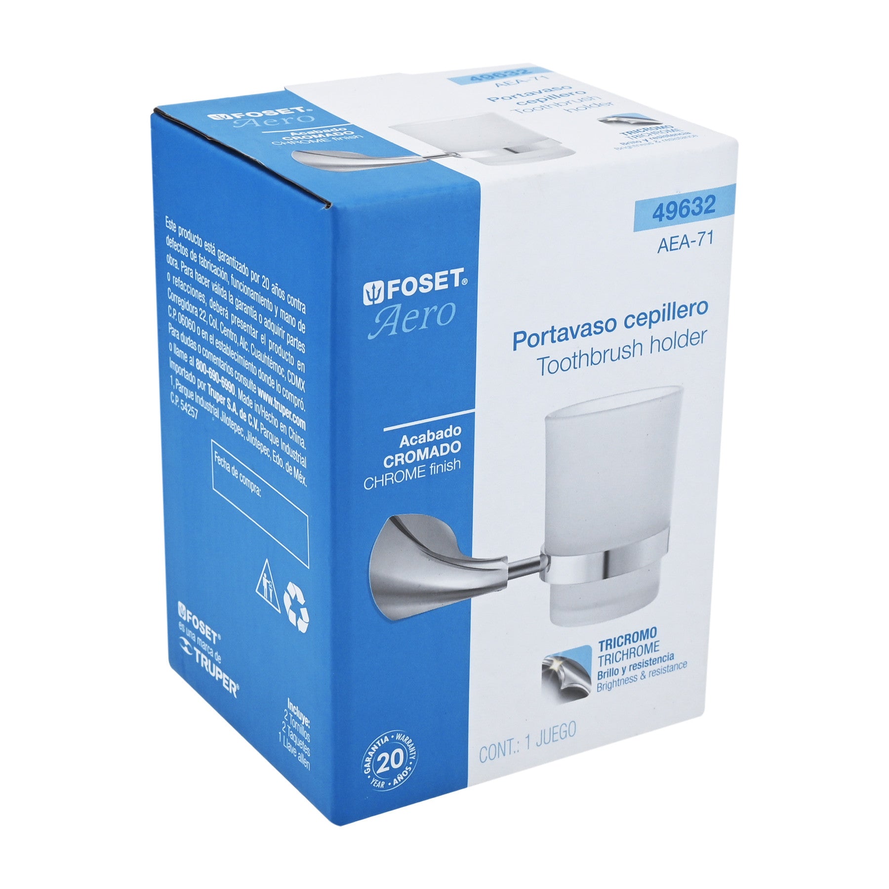 Portavaso cepillero metálico con vaso de vidrio, FOSET AERO