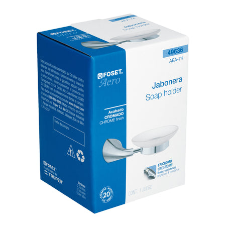 Jabonera metálica con plato de vidrio, FOSET AERO