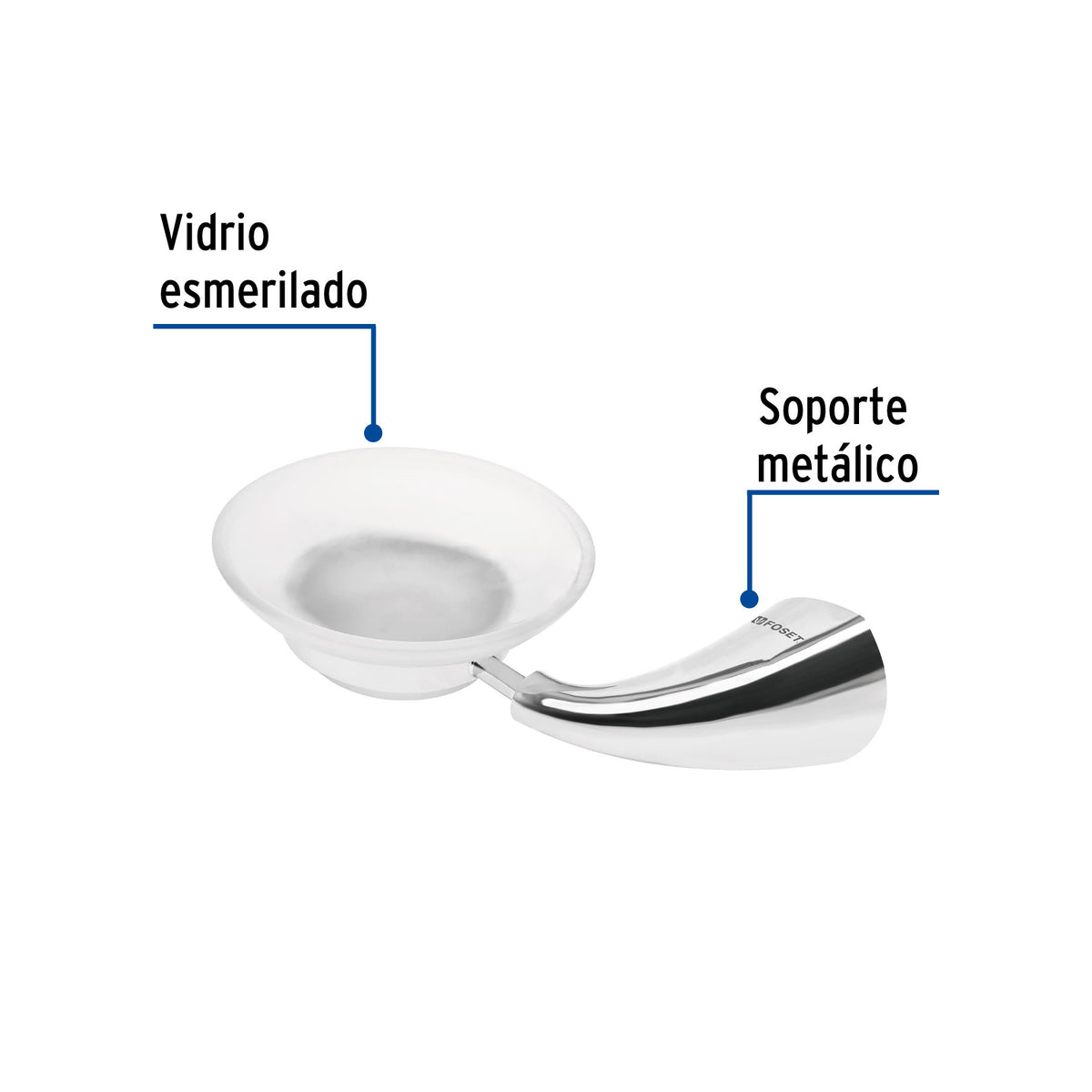 Jabonera metálica con plato de vidrio, FOSET AERO