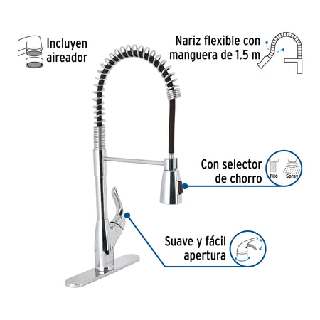Monomando fregadero cromo, semi profesional, FOSET AERO