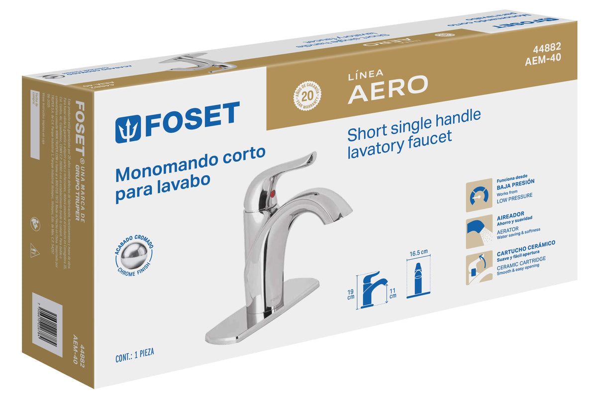 Monomando corto lavabo, cromo, FOSET AERO